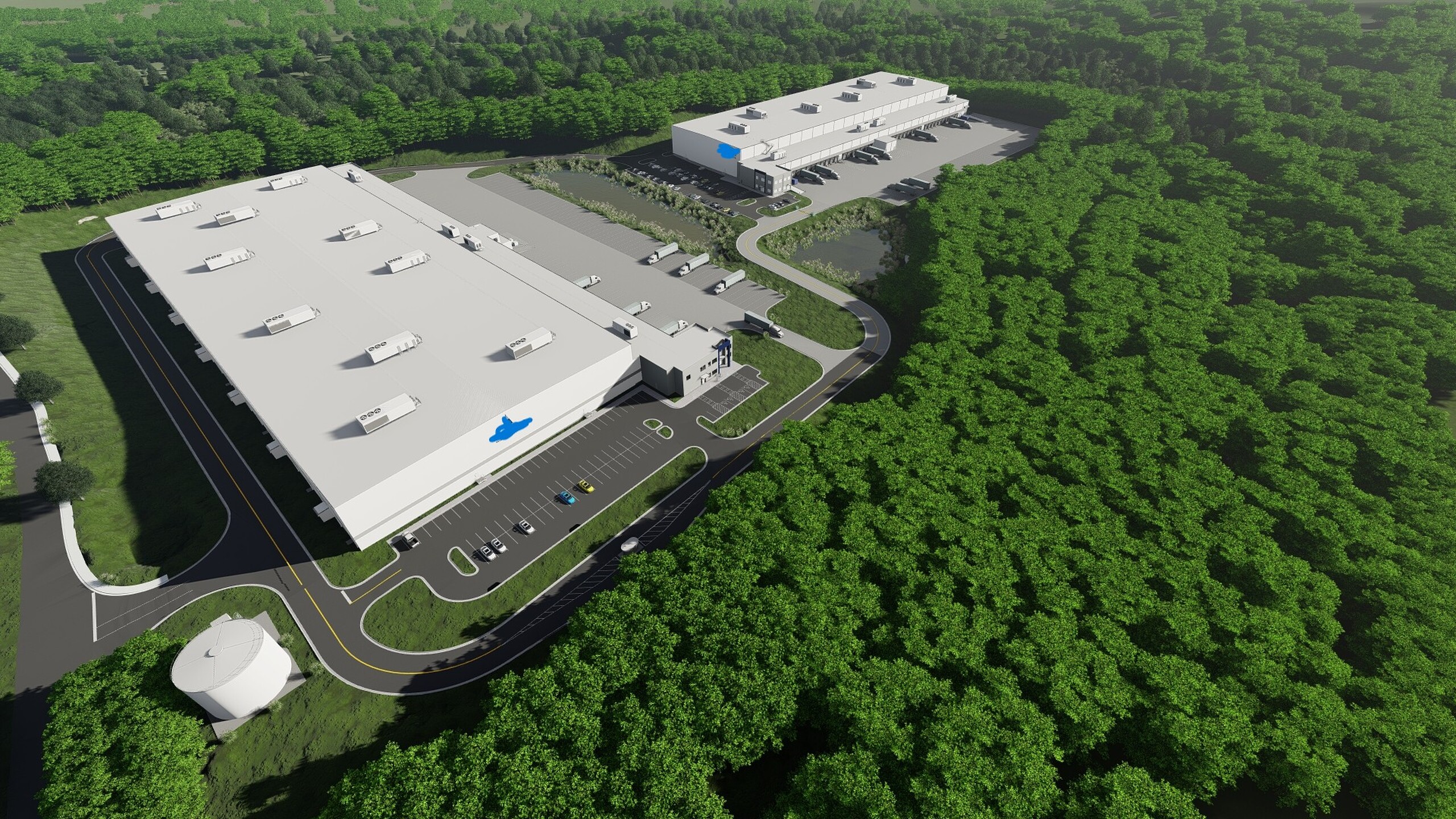 Cold-storage facility aerial rendering