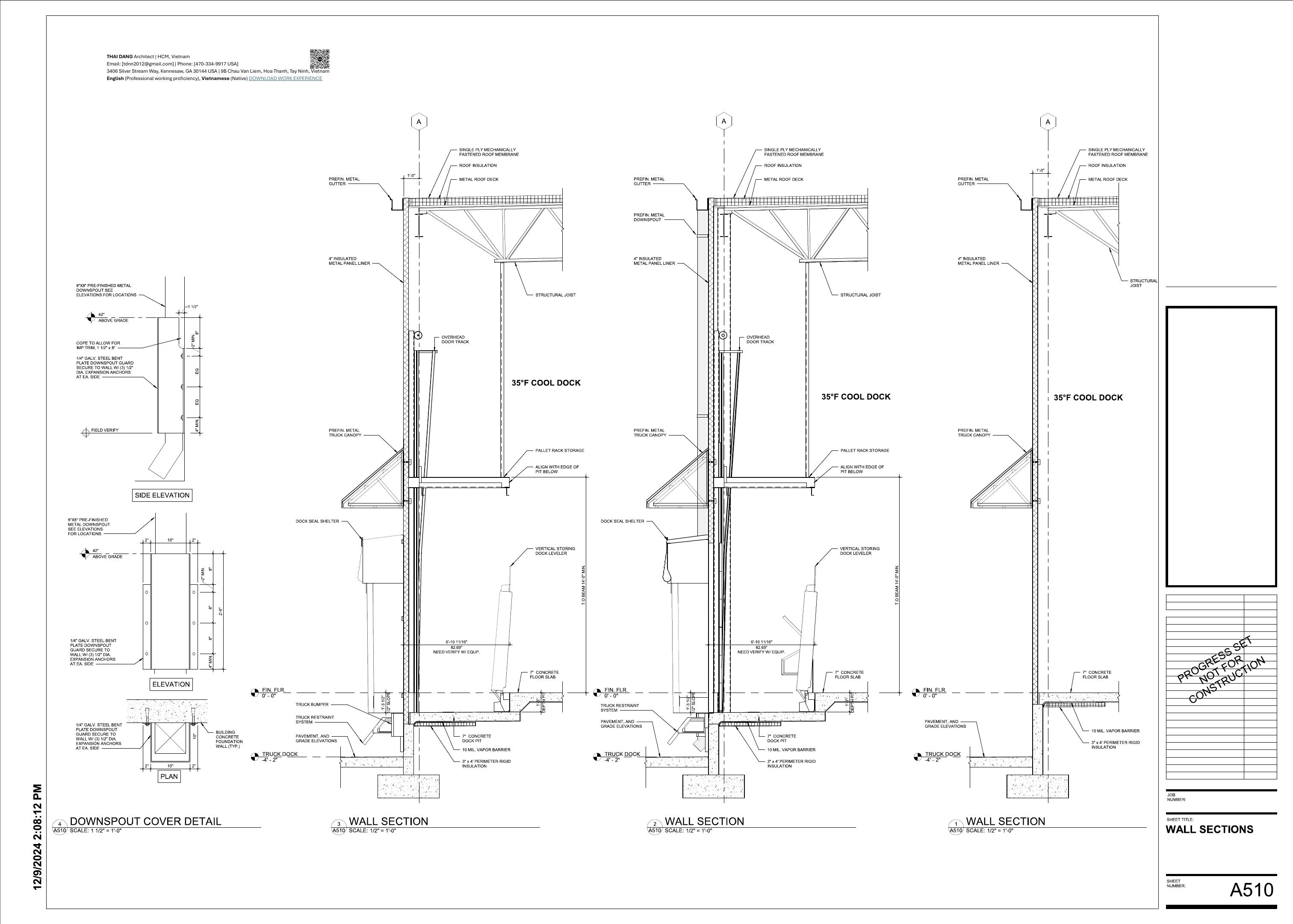 Architectural insulated metal panel wall-section drawing sheet